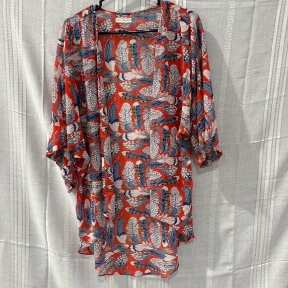 None Tops - Rachael & Chloe size M Kimono Womens Feather Pattern cover up